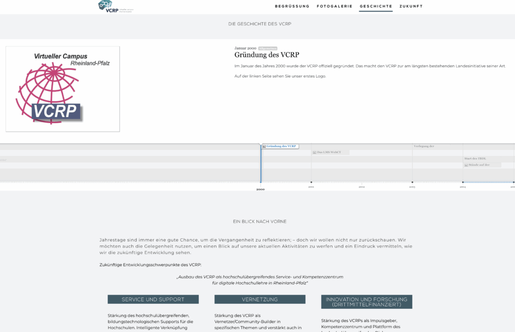 Screenshot der Historien-Seite des VCRP