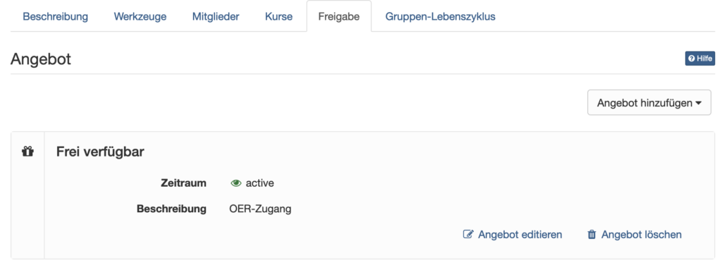 Screenshot zur Freigabe von OpenOlat-Gruppen